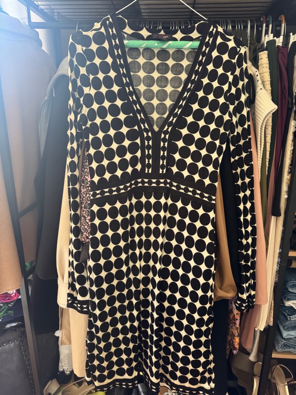 Custo Barcelona Black and White Polka Dot V-Neck Dress